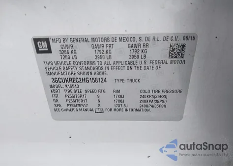 2017 Chevrolet Silverado K1500 Lt from USA, damaged, VIN 3GCUKREC2HG158124